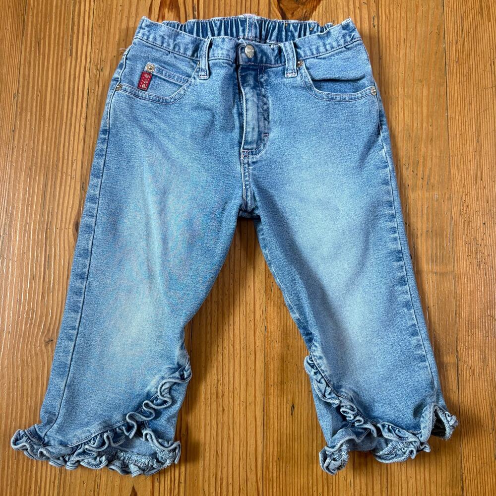 Mudd retro light blue ruffle bottom cropped girls jeans SIZE 6‎